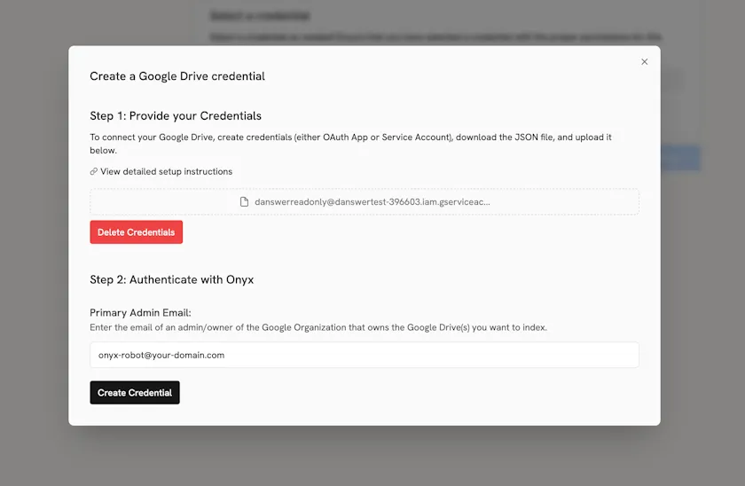 Negere-Fej Google Drive connector with Service Account credential and Primary Admin Email