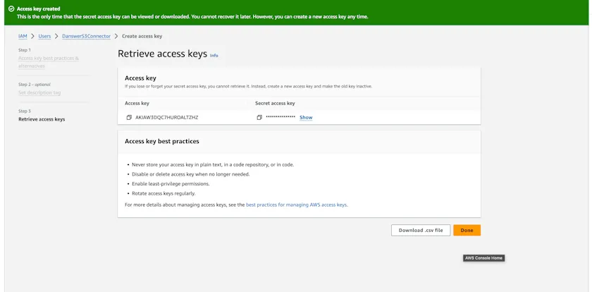 AWS security credentials page