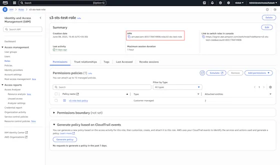 Diagram of page where role arn can be copied