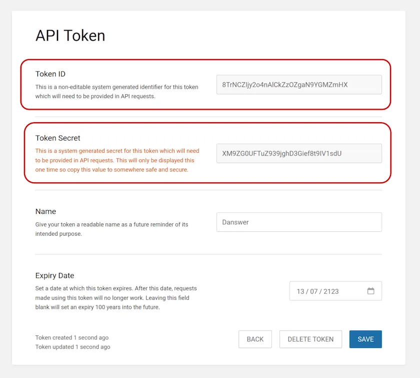 BookStack API Token View
