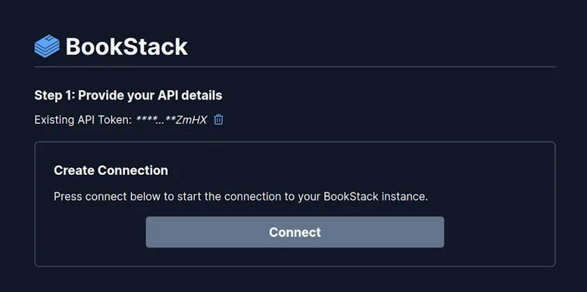 BookStack connector step 2 view