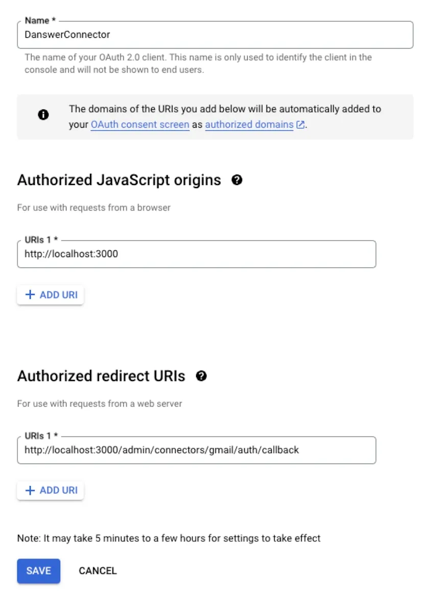Creating OAuth client ID in Google Cloud Console for Gmail