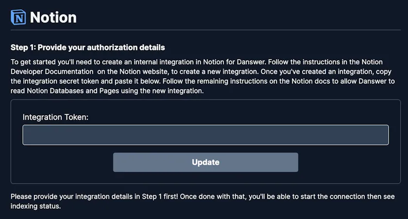 Negere-Fej Notion connector authentication step to connect integration